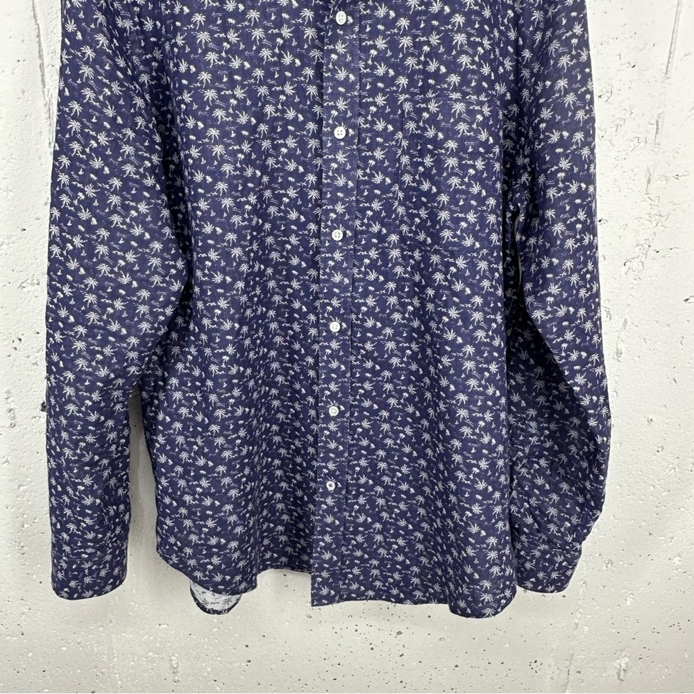 J. McLaughlin Men's Medium Blue Palm Tree Cotton Long Sleeve Button Down Shirt - Picture 5 of 12